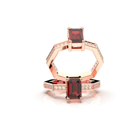 Hexagon Shape Garnet Diamond Ring
